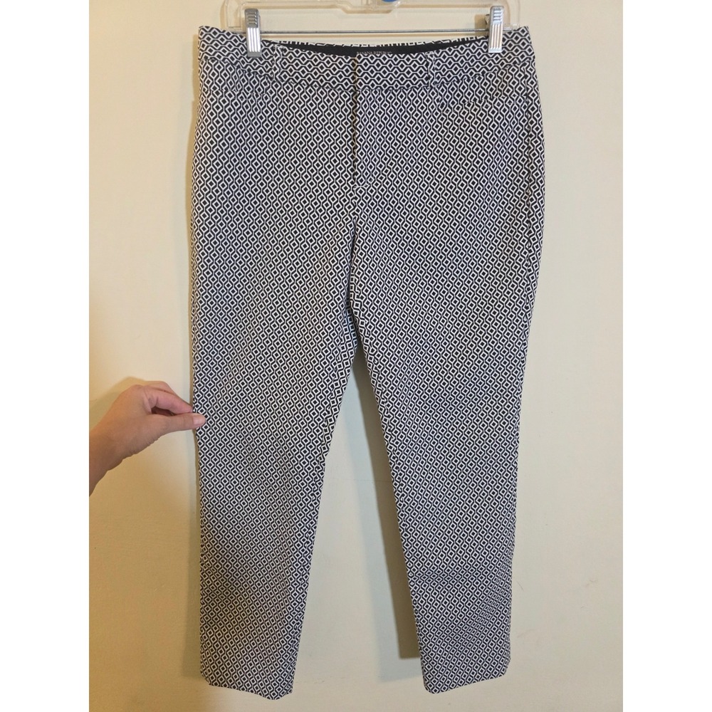 Banana Republic Sloan Fit Pants Womens 6 Black White Geometric Diamond Ankle